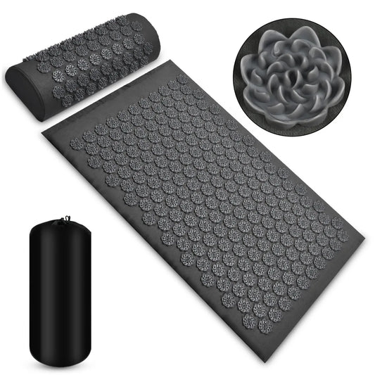 Theraloom Deep Relaxation Therapy Bundle with black acupressure mat and pillow set for stress relief
